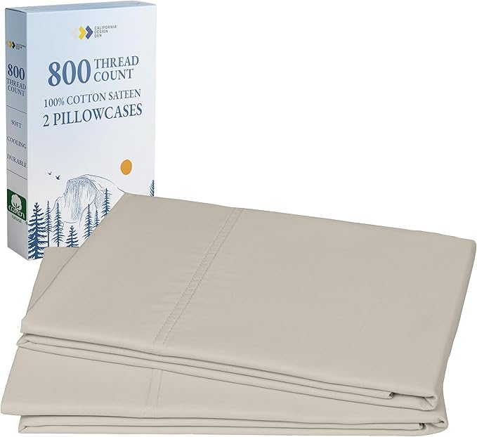 California Design Den 100% Cotton King Pillow Cases Set of 2, 800 Thread Count, Soft Pillow Cases Sateen, Fits King Size Pillows (Beige)