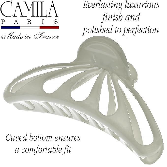 Camila Paris CP3638 French Hair Clip for Women Thick Hair for Long Curly Wavy Hair, Gray, Girls Hair Claw Clips Fashion Styling Hair Accessories for Women, Strong Hold No Slip Grip, Made in France