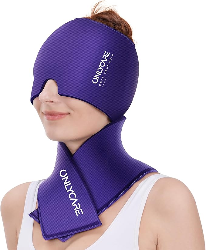 ONLYCARE Migraine Relief Cap and Neck Ice Pack Wrap Gel Set, Upgrade Headache Relief Cap and Shoulder Cold Pack, Hot and Cold Compress, Relief of Pain, Swelling, Office Pressure