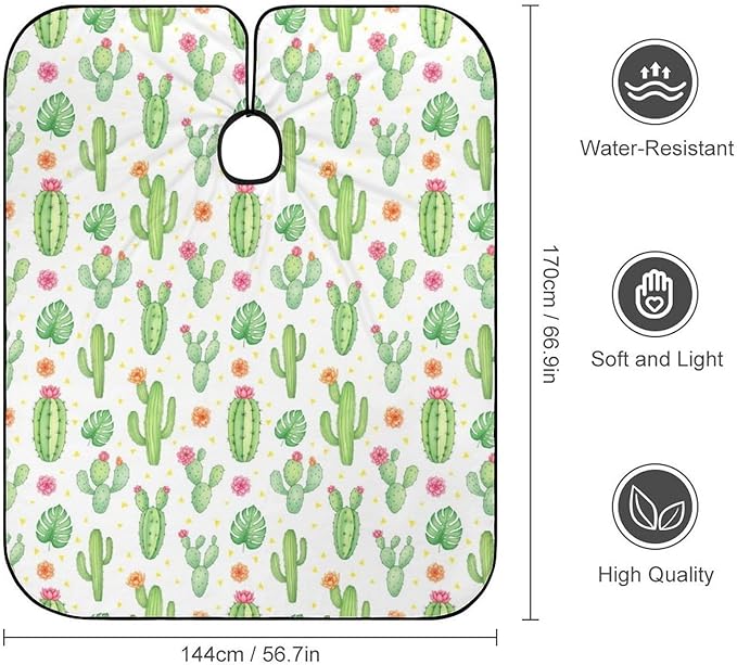 Women Desert Green Cactus Flower Professional Salon Cutting Barber Hairdressing Cape, Lightweight Hairdressing Haircut Apron for Hair Cutting Styling, Haircut Tools