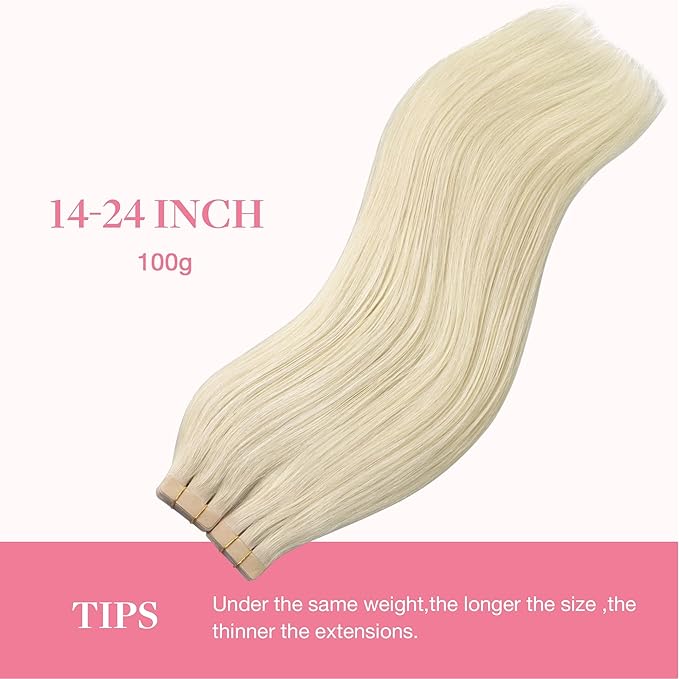 GOO GOO Tape in Hair Extensions Human Hair, 60A Platinum Blonde, 26inch 120g 40pcs, Skin Weft Seamless Invisible, Silky Straight with Thick Ends, Remy Human Hair