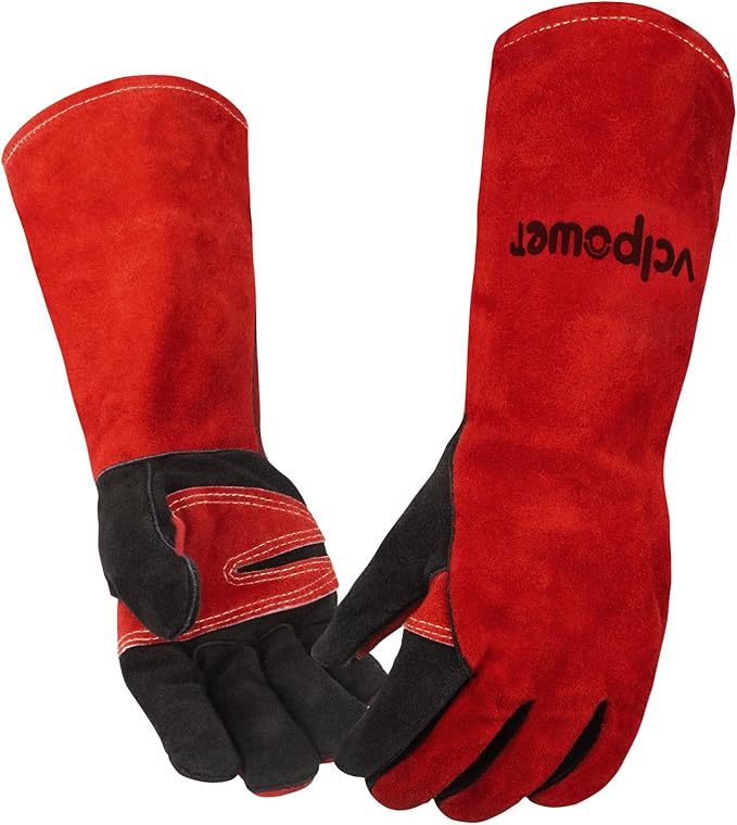 Fireplace Welding Gloves Fire Heat Resistant16IN 932°F Fireproof Leather for Fire Pit Wood Stove Campfire Furnace BBQ Baking,Grill Oven Stick Mig Tig Gear Birthday Christmas Gift for Man L