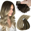 Sunny Tape in Hair Extensions Human Hair Dark Brown Balayage Blonde Hair Extensions Real Human Hair Tape ins 20 Inch Tape in Extensions 20Pcs 50g