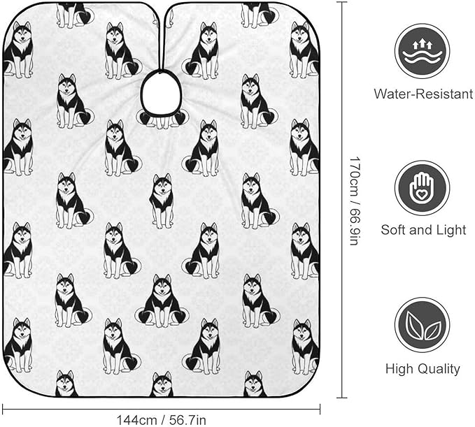 Full Coverage Hair Styling Cape, Siberian Husky Professional Hair Cutting Apron Haircuting Salon Cape Gown for Barbers