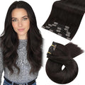 Moresoo Clip in Hair Extensions Dark Brown Hair Extensions Clip ins Real Human Hair Brown Straight 80g/18 inch