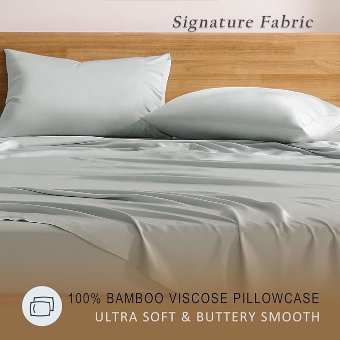 TOSMO Luxury Pillow Case Set of 2 - Cooling Viscose Derived from Bamboo, Oeko-TEX, Breathabl Silky Soft Pillow Cases with Envelope Closure (Queen, Sliver)