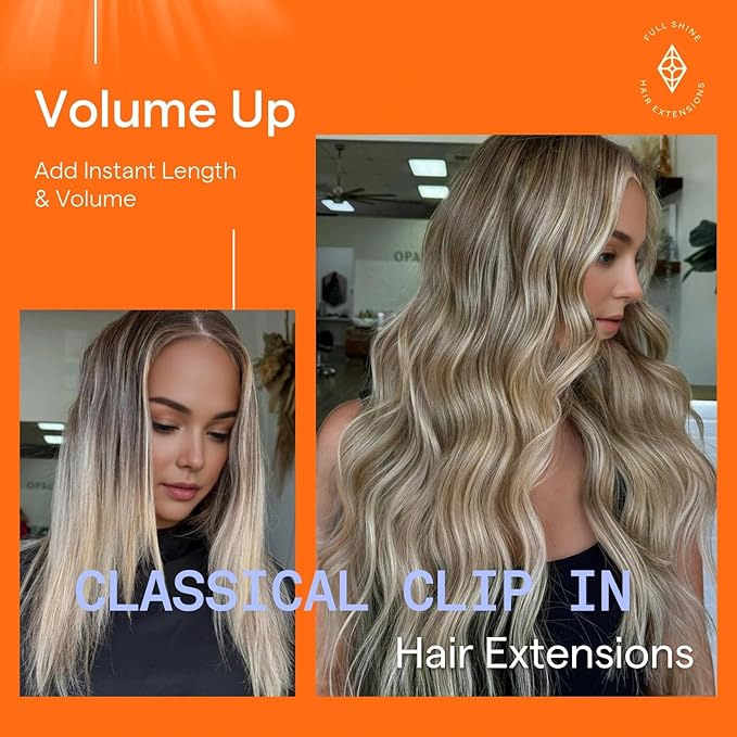 Full Shine Clip in Real Hair Extensions Balayage for Short Thin Hair 12 Inch Ash Brown Balayage Hair Extensions Clip in Extensions for White Women 7 Pcs 95 G