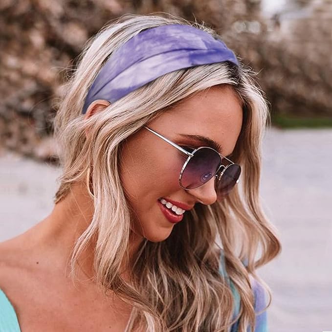 Tobeffect Turban Headbands for Women, 8 Pack Tie Dye Hairbands Fashion Twisted Knot Headwarps Boho Stretchy Turbans Wide Hair Accessories
