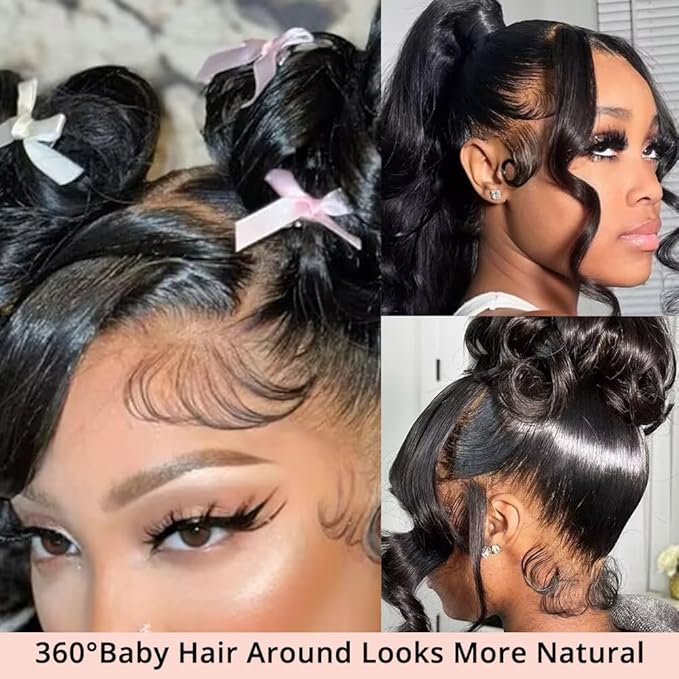 360 Lace Front Wigs Human Hair Body Wave 200% Density 18 Inch Upgraded Hidden Straps 360 HD Full Lace Wigs Human Hair With Drawstring Pre Plucked With Baby Hair for Women Natural Black