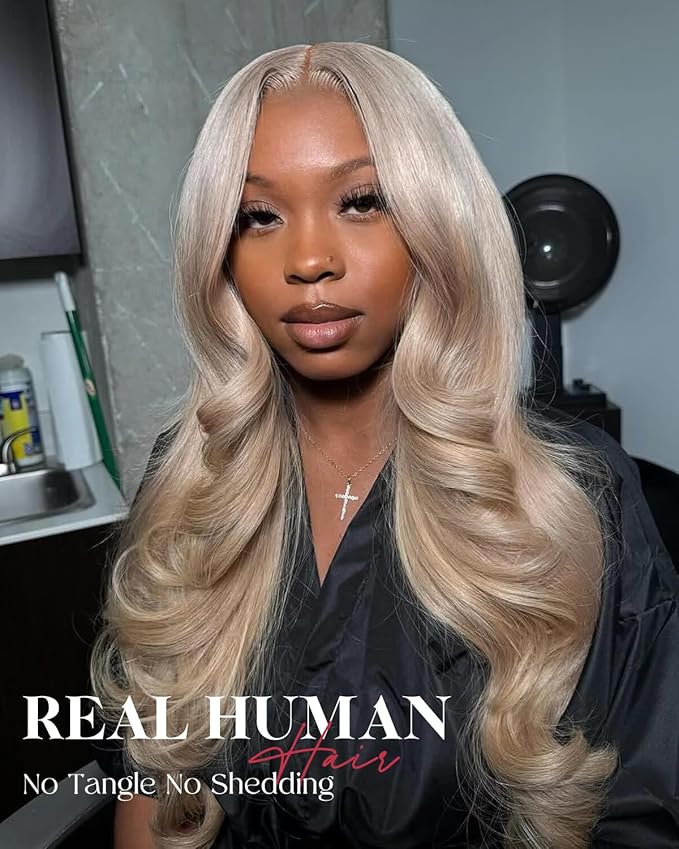Alididi Ash Blonde Wig Human Hair 180% Density Milk Tea Ash Blonde Wig 13x6 Body Wave Hd Thin Lace Front Wigs Human Hair Full And Thicker Pre Plucked Pre Cut Natural Hairline With Baby Hair 26 inch
