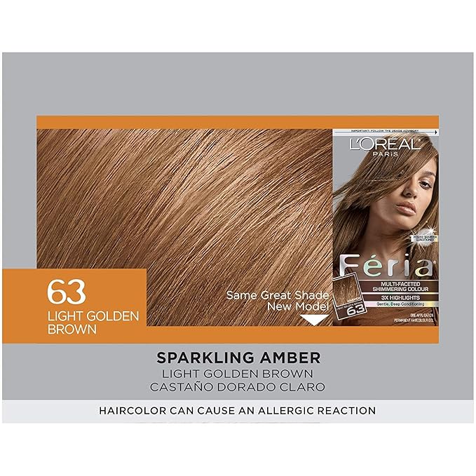 L'Oreal Paris Feria Multi-Faceted Shimmering Permanent Hair Color, 63 Sparkling Amber, Hair Dye Kit, Pack of 2