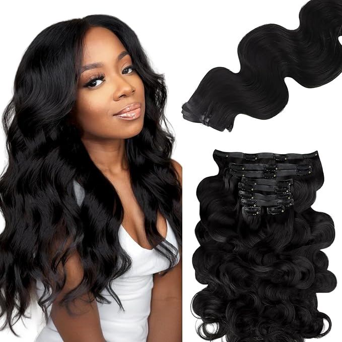 Lashey Seamless Clip in Hair Extensions Human Hair 150g 9pcs 20 Inch Body Wave #1 Jet Black Clip in Hair Extension for Women Natural Hair Extension