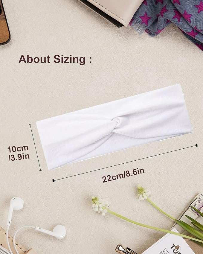 10 Pcs Wide Absorbent Sport Headbands for Women, Non-slip, Stretchy, Soft Cotton Twist Knotted Hair Bands for Daily Workout Yoga Running Sports, BD