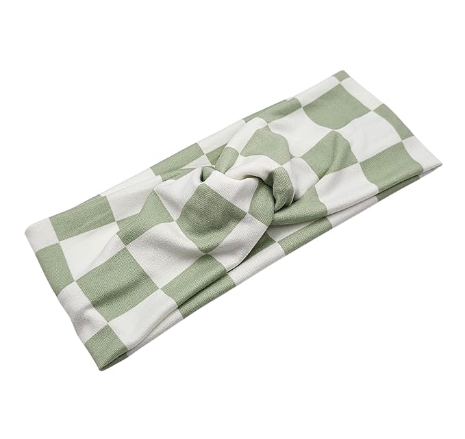 Soft Stretchy Headband, 3-in-1 Versatile Twist Style, One-Piece (Sage Green Checkered, Child)