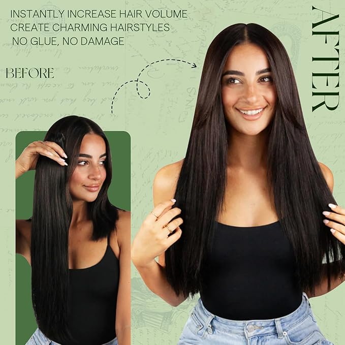 RUANTURE Dark Brown Clip in Hair Extensions Human Hair, Real Remy Hair Extensions, Human Hair Clip Ins, Double Weft Thick Hair, Tangle-free, Add Hair Volume,16 Inch 120g 7pcs #2 Darkest Brown