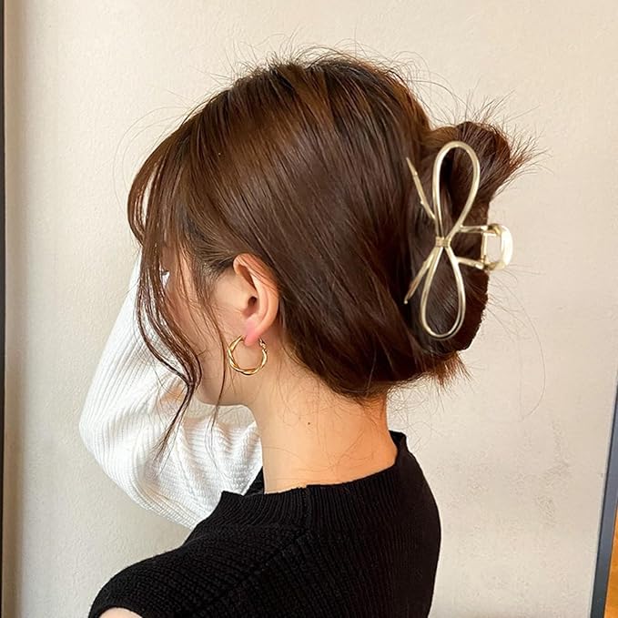 Bow Hair Claw Clips Gold Metal Hair Clips Strong Hold Nonslip Hair Jaw Clips for Thin Thick Hair Stylish Hair Accessories for Women Girls