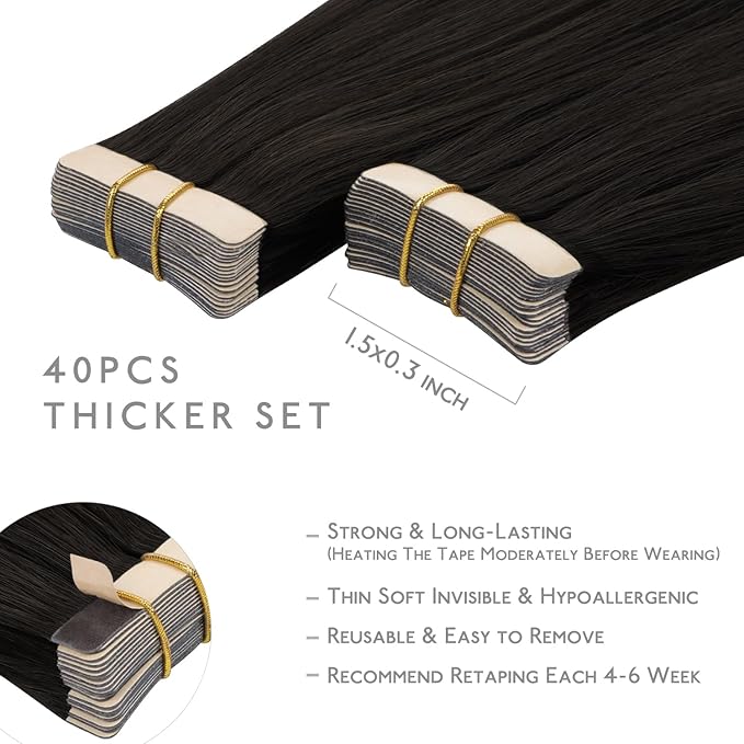 Wennalife Tape in Hair Extensions Human Hair, 40pcs 120g 26 inch Dark Brown Hair Extensions Real Human Hair Straight Tape in Extensions Invisible Human Hair Extensions Reusable Real Hair Extensions