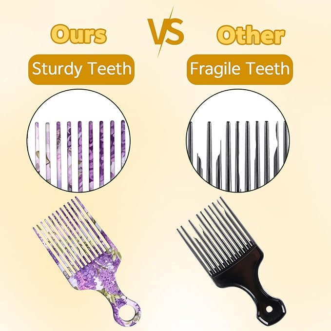 2 Pcs Afro Pick Comb for Natural Curly Hair,Portable Styling Hair Pick for Travel,Anti-Static,Cute Afro Comb for Women Men and Girls(Purple-T6)