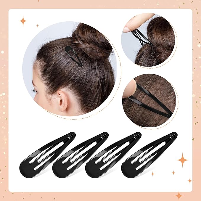 2 Inch Black Hair Clips Barrettes Metal Snap Clips for Women Durable Water Drop Ideal Hair Accessories for Hairdressing Wedding and Everyday Use 20 pcs