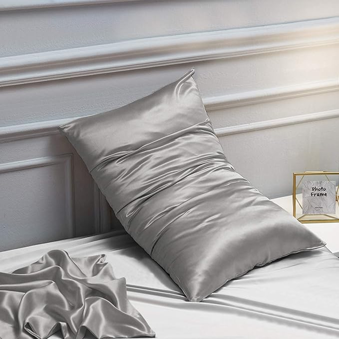 NTBAY 12 Pack Satin Queen Pillowcases for Hair and Skin, Luxurious and Silky Pillow Cases with Envelope Closure, 20 x 30 Inches, Grey