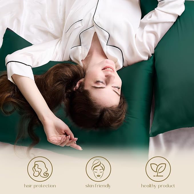 ZIMASILK 100% Pure Mulberry Silk Pillowcase for Hair and Skin Health,Soft and Smooth,Both Sides Premium Grade 6A Silk,600 Thread Count,with Hidden Zipper,1pc(Standard 20''x26'',Blackish Green)