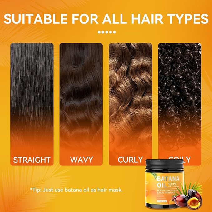 Batana Oil - Raw Batana Hair Mask Restores Damaged Thin Hair & Scalp, Organic Batana Oil Paste Conditioner for Hair Growth Suitable for Women & Men Prevents Loss Dry Fits All Hair Type (4oz)