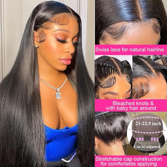 13x6 Straight Lace Front Wigs Human Hair HD Transparent Lace Front Human Hair Wigs for Black Woman Brazilian Lace Frontal Wigs Glueless Wigs Pre Plucked Natural Color 30inch