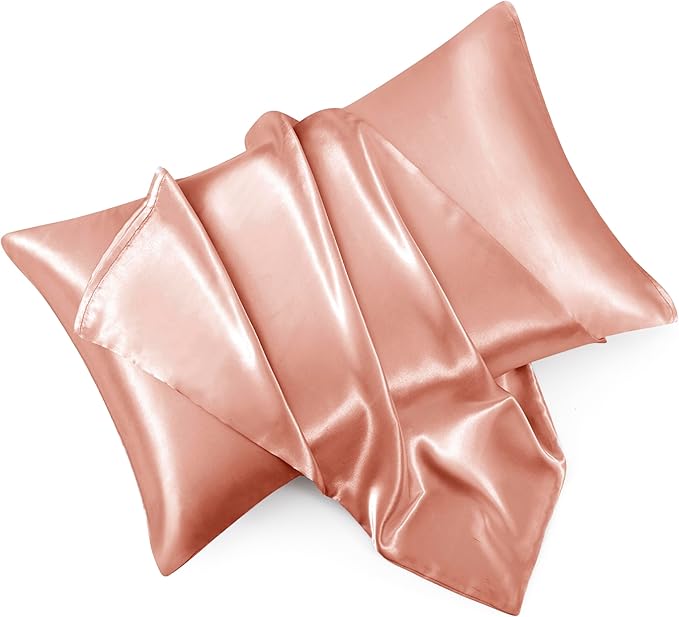 Rose Gold King Size Satin Pillowcase Set of 2 with Envelope Closure,Rose Gold Silk Pillowcase for Hair and Skin (20x36)