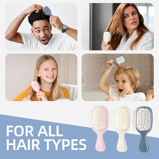 Mini Hair Bursh for Women Men and Kids, Protable Travel Size Hair Brush for Pockets Purses, Mini Detangler Brush for All Hair Types, Small Paddle Brush for Detangling (Blue)
