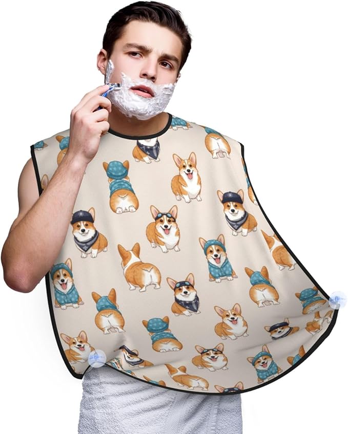 Waterproof Grooming Apron, Non-Stick Beard Bib with Suction Cups, for Cute Dogs Funny Welsh Corgi
