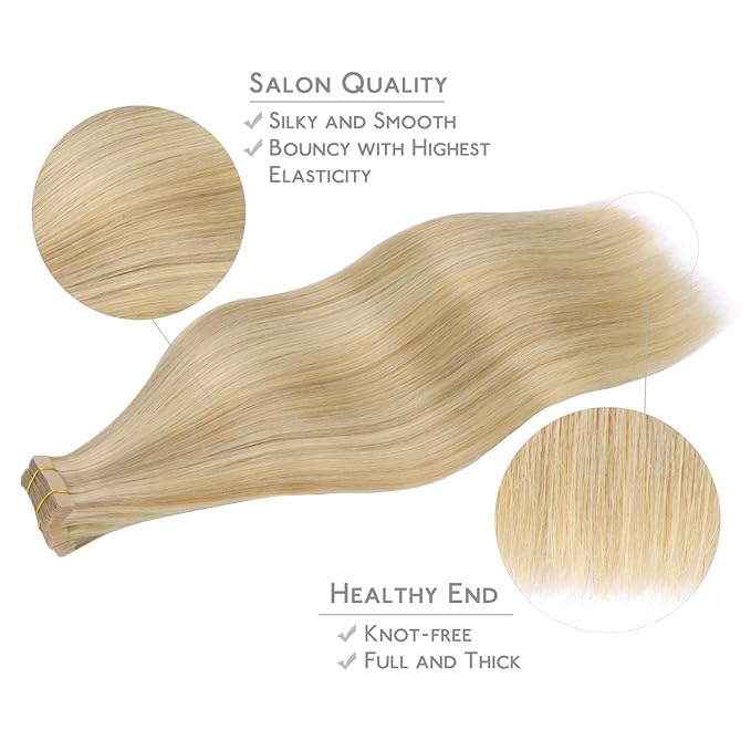 WENNALIFE Tape in Hair Extensions Human Hair, 20pcs 60g 28 inch Light Blonde Highlighted Golden Blonde Remy Hair Extensions Straight Human Hair Tape in Extensions Skin Weft Tape Extensions Human Hair