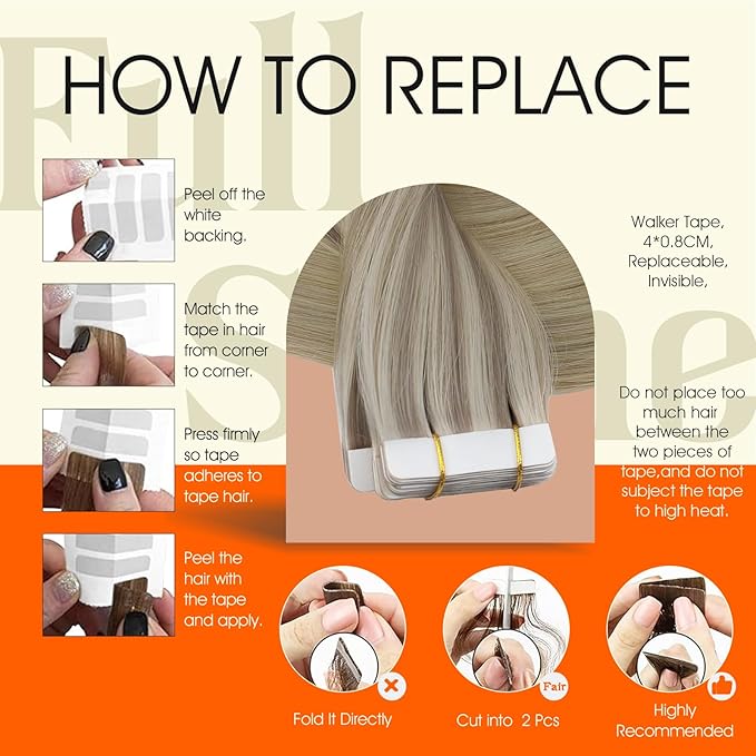 Full Shine Tape in Hair Extensions Human Hair 12Inch Color 18 Ash Blonde Fading to 22 and 60 Platinum Blonde Human Hair Extension Tape in Invisible Remy Silky Straight Skin Weft 30G 20Pcs Double Sided