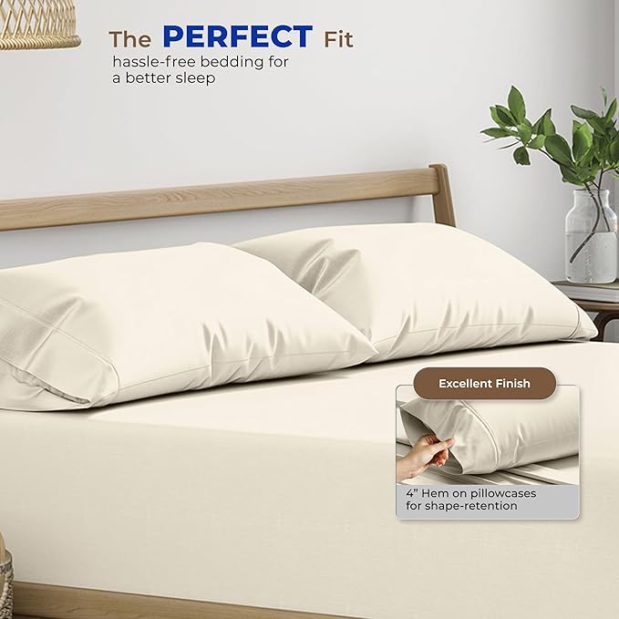 THREAD SPREAD 100% Egyptian Cotton Pillow Cases King - High Thread Count Pillowcases King Size Pack of 2, Soft Cooling & Breathable Extra Long Staple Sateen Weave Cotton Pillow Covers for Bed - Ivory