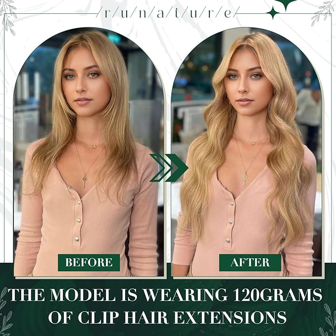 RUNATURE Clip in Hair Extensions Blonde Real Human Hair Clip in Extensions, Short Clip Hair Extensions Human Hair Blonde Highlights Remy Hair Add Hair Volume 12 Inch 50g 3pcs #16P24