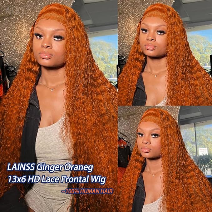 Ginger Wig Human Hair 13x6 Orange Ginger Deep Wave Lace Front Wigs Human Hair 350# Deep Curly HD Lace Front Wigs for Women 210% Density Deep Curly Wig Human Hair Pre Plucked 34Inch