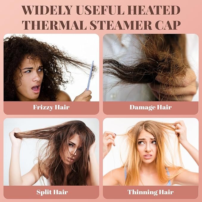 Electric Hair Steamer Cap for Deep Conditioning 3 Mode Temperature Control Heat Cap Thermal Electric Heating Cap for Home Hair Care Treatment Soft Bear Design