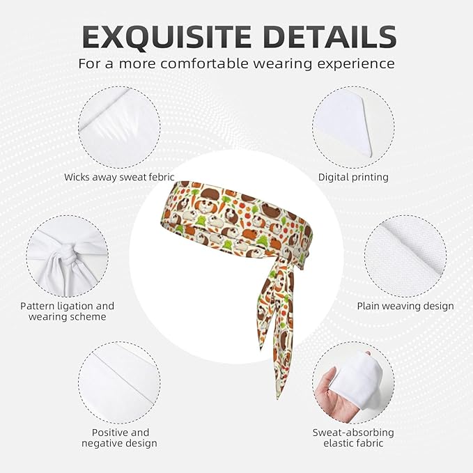 Men Women Fashion Sports Sweat Band Hair Accessories for Sports Workout Shower, Long Multifunction Vegetable Food Cute Guinea Pigs Pets Head Ribbon Headwear