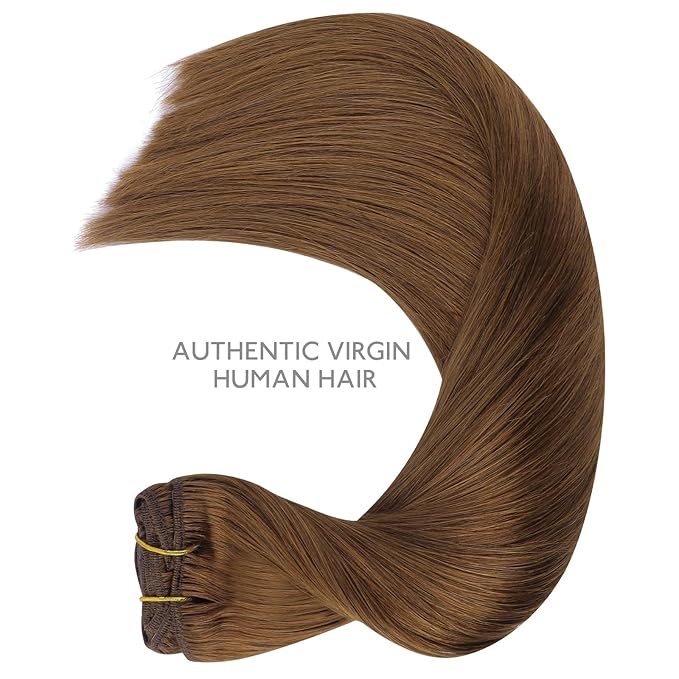 WENNALIFE Clip in Hair Extensions, 150g 14 Inch 9pcs Light Auburn Brown Human Hair Extensions Thicker Clip in Hair Extensions Real Human Hair Clip Set Double Weft