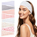obeoby Boho Headbands for Women, 8 Pack Pink Floral Printed Headbands Non Slip for Girls Valentines Day Outfit Wide Headband for Daily Use Yoga Running