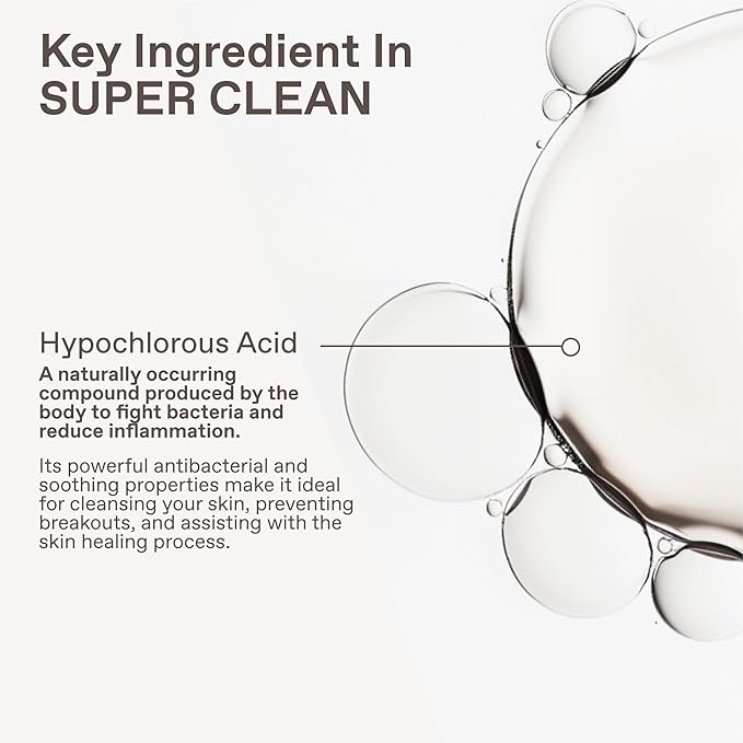 Super Clean, Hypochlorous Acid Spray, Helps Heal Acne Prone, Eczema & Itchy Rashes, No Rinse Cleaner, Use Post Workout, Post Shave or Travel, Skin Care for Men, All Skin Types, 100 mL
