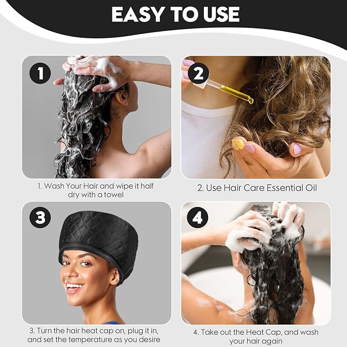Hair Steamer for Deep Conditioning, Heat Cap for Natural Hair Home use Thermal Steamer 10 Level Heats Up Quickly with Timer Settings Electric Heat Hair Spa Hat
