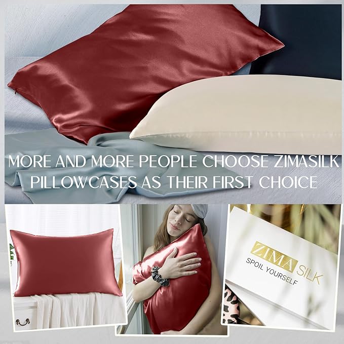 ZIMASILK 100% Pure Mulberry Silk Pillowcase for Hair and Skin Health,Soft and Smooth,Both Sides Premium Grade 6A Silk,600 Thread Count,with Hidden Zipper,1pc (King 20''x36'',Burgundy)