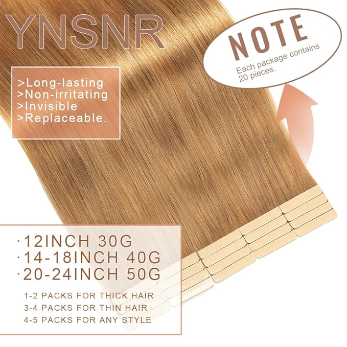 Tape in Hair Extensions Human Hair 16 Inch 20pcs Invisible Tape ins Hair Extensions Real Human Hair Caramel Blonde Remy Seamless Injected Tape Extensions