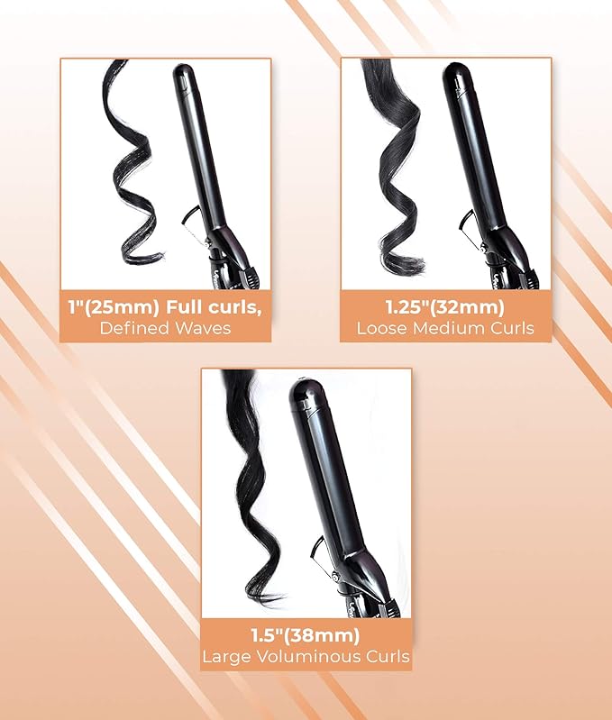 Le Angelique 1.25 Inch Curling Iron with Clip - Professional 8" Extra Large Barrel for Big Long Hair | 1 1/4" 32mm Wide Thick Ceramic Curler Wand | Adjustable Temperature | Dual Voltage
