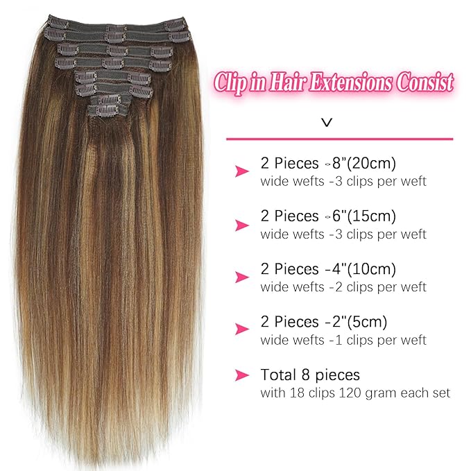 #4/27/4 Yaki Straight Clip in Hair Extensions Real Human Hair Omber Clip ins For Women Yaki Straight Clip on Hair(22inch,T1BP1B/30)