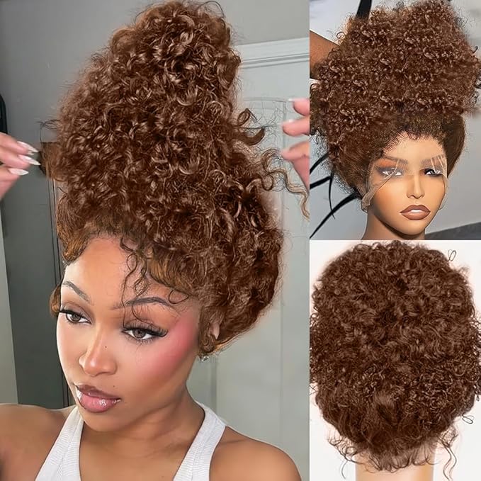 250 Density 34 Inch Deep Wave 360 Lace Front Wigs Human Hair Full Chocolate Brown Lace Front Wig Pre Plucked with Bady Hair Curly Wig 360 Glueless Lace Frontal Wigs for Women