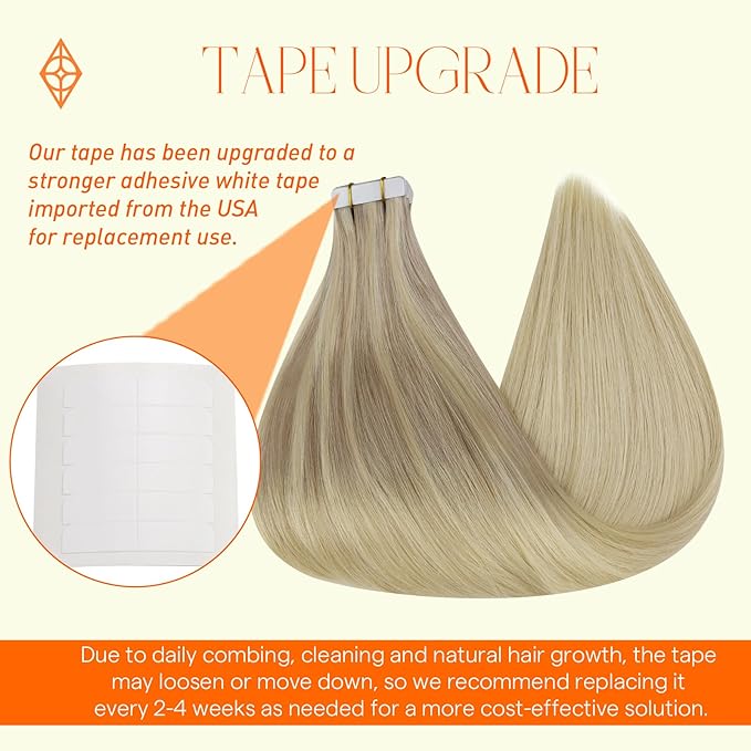 Full Shine Balayage Tape in Extensions Real Human Hair 16Inch 18 Ash Blonde Fading to 22 Light Blonde Highlights 60 Seamless Tape in Hair Extensions Seamless Invisible Skin Weft Remy Hair 50G 20Pcs
