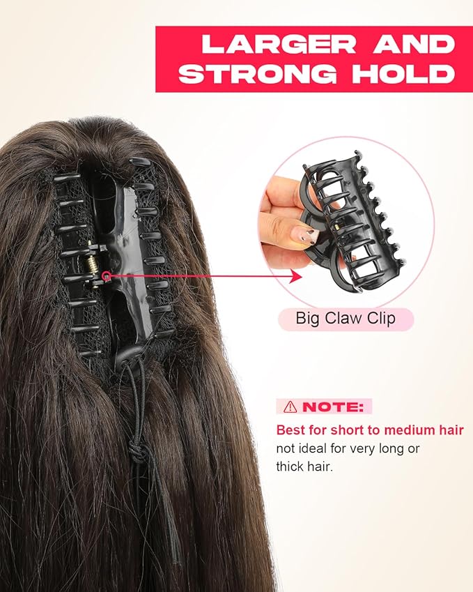 Ponytail Extension – 16” Claw Clip in Ponytail Hair Extensions Natural Soft Synthetic High Pony Tail Hairpieces for Women (Chocolate Brown with Highlights, 16 inch)