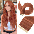 Tape in Hair Extensions Human Hair 16 Inch 20pcs Invisible Tape ins Hair Extensions Real Human Hair Dark Reddish Auburn Remy Seamless Injected Tape Extensions