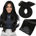 Moresoo Invisible Human Hair Clip in Extensions Black for Women Long Remy Hair Extensions Clip in Natural Black Pu Skin Seamless Straight 18 inch 120g/7pcs